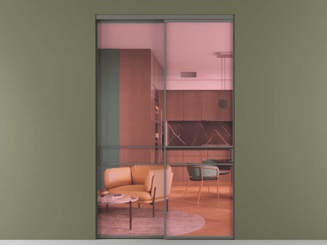 Перегородка Формато внутри проёма 2 створки АЛПР 040.02 Алюминий классический серый Прозрачное розовое стекло, триплекс Цена 629370 сом  | Volhovec