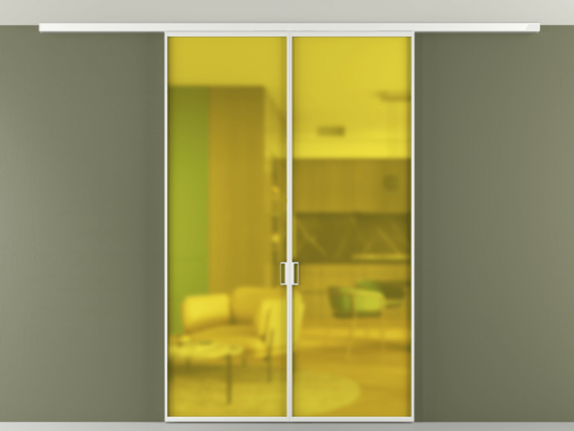 Перегородка Formato вдоль стены на потолок 2 створки АЛПР 040.01 Алюминий белоснежный Сатинированное жёлтое стекло, триплекс Цена 269900 сом | Volhovec