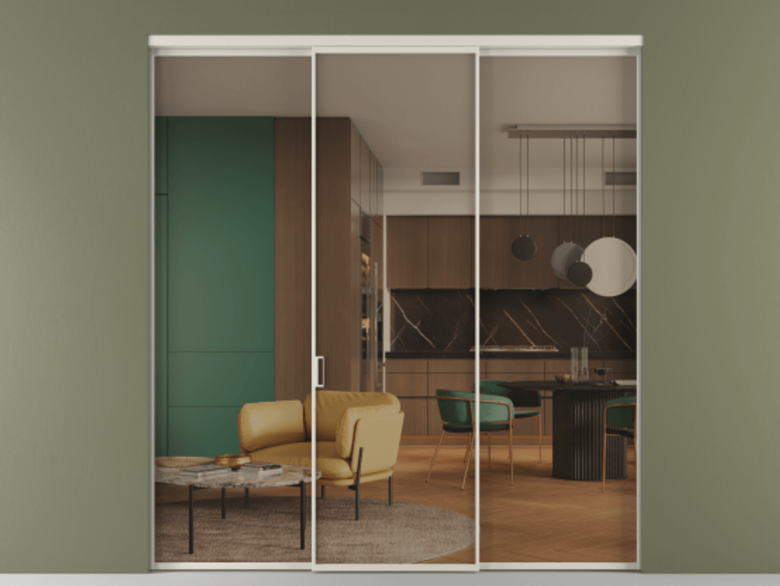 Перегородка Формато внутри проёма 3 створки АЛПР 040.01 Алюминий облачно-серый Прозрачное бронзовое стекло, триплекс Цена 45700380 so'm | Volhovec