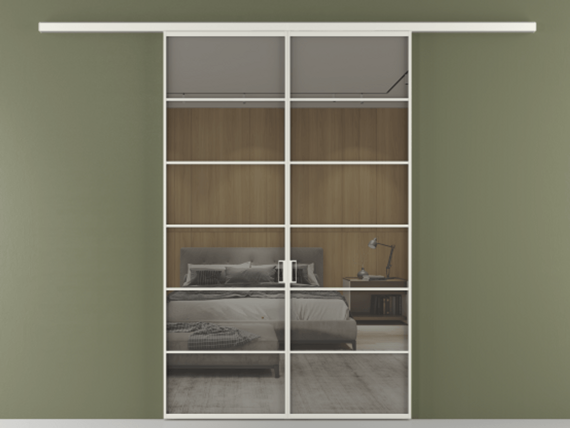 Перегородка Formato вдоль стены 2 створки АЛПР 040.04 Алюминий серый Рефлективное серое стекло "Stopsol", калёное Цена 385260 сом | Volhovec