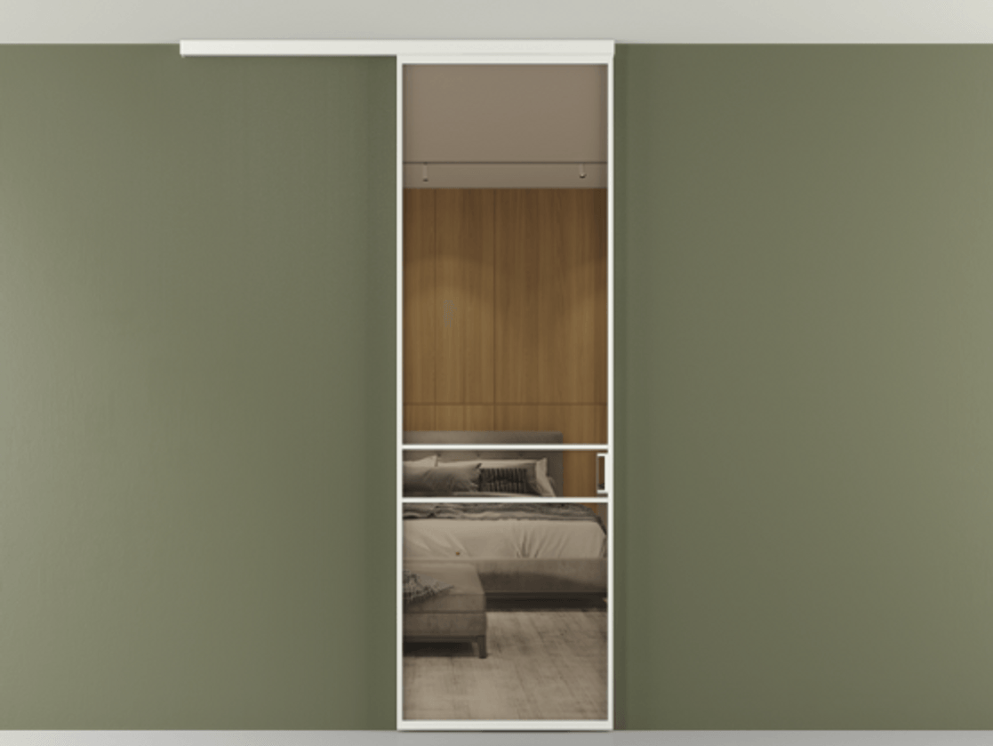 Перегородка Formato вдоль стены на потолок 1 створка АЛПР 040.02 Алюминий светло-серый Рефлективное бронзовое стекло "Стопсол", калёное Цена 182740 сом | Volhovec