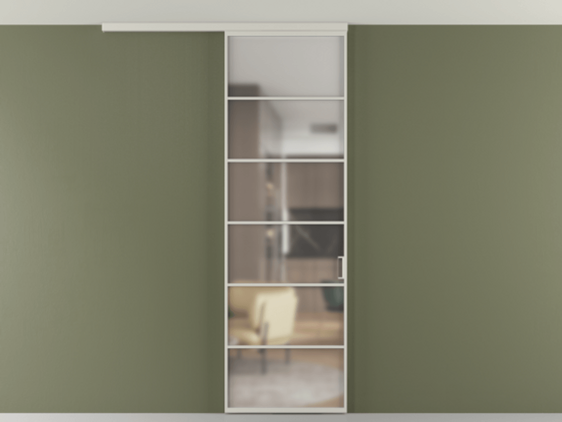 Перегородка Formato вдоль стены на потолок 1 створка АЛПР 040.04 Алюминий тёплый серый Сатинированное стекло "Мателюкс Кристал Вижн", калёное, матовое, каленое 6 мм Цена 195240 сом | Volhovec