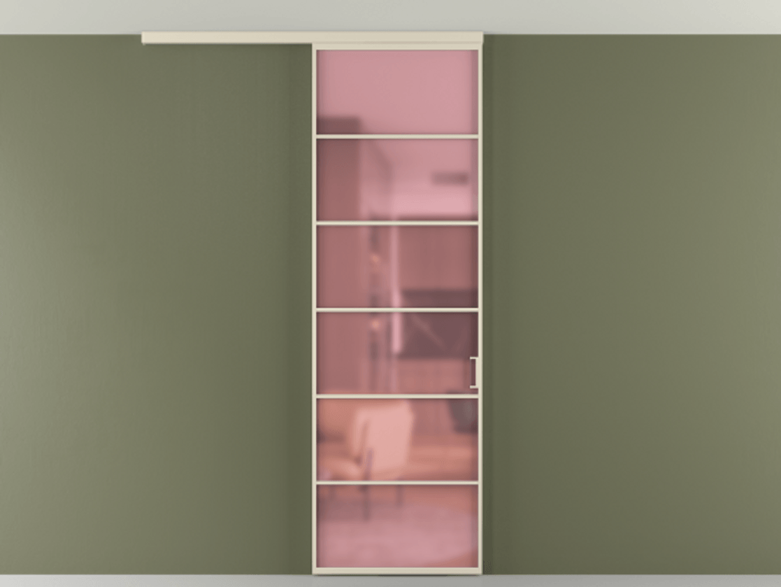 Перегородка Formato вдоль стены на потолок 1 створка АЛПР 040.04 Алюминий бежево-серый Сатинированное розовое стекло, триплекс Цена 183590 сом | Volhovec