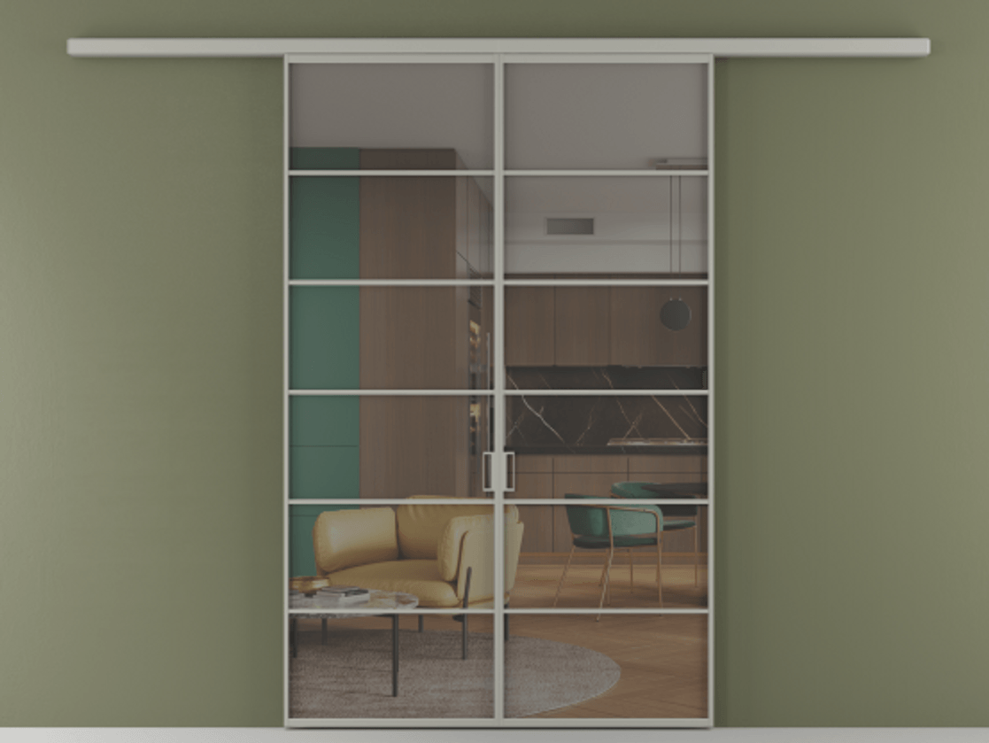 Перегородка Формато вдоль стены 2 створки АЛПР 040.04 Алюминий нейтральный серый Прозрачное серое стекло, триплекс Цена 301610 сом | Volhovec