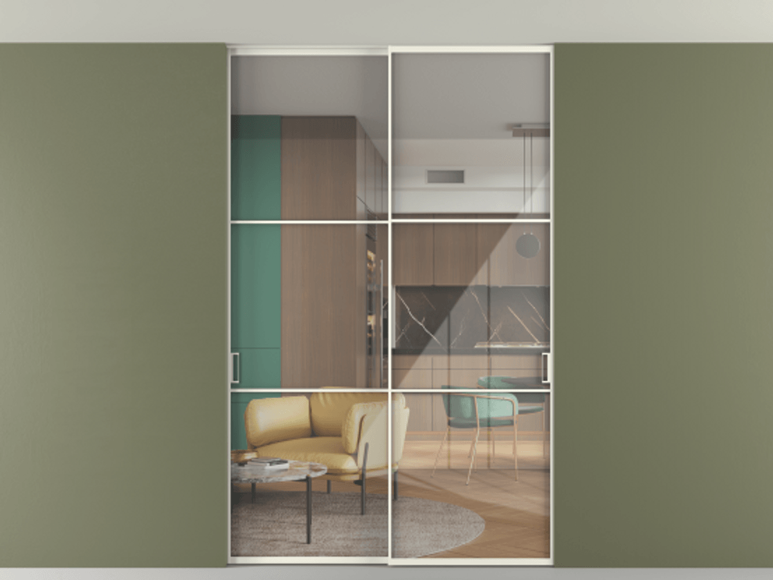 Перегородка Формато внутри проёма скрытое крепление в потолок 2 створки АЛПР 040.03 Алюминий жемчужный Рефлективное прозрачное стекло "Стопсол", калёное. Цена 444840 сом 1. Полотно 2 шт. (800/2100 мм)
2. Комплект установки раздвижной системы
3. Базовый комплект фурнитуры
4. Ручка Рондо. Фабрика дверей Волховец 8 (800) 551 43 19 Перегородка Формато внутри проёма скрытое крепление в потолок 2 створки АЛПР 040.03 Алюминий жемчужный Рефлективное прозрачное стекло "Стопсол", калёное Цена 444840 сом | Volhovec