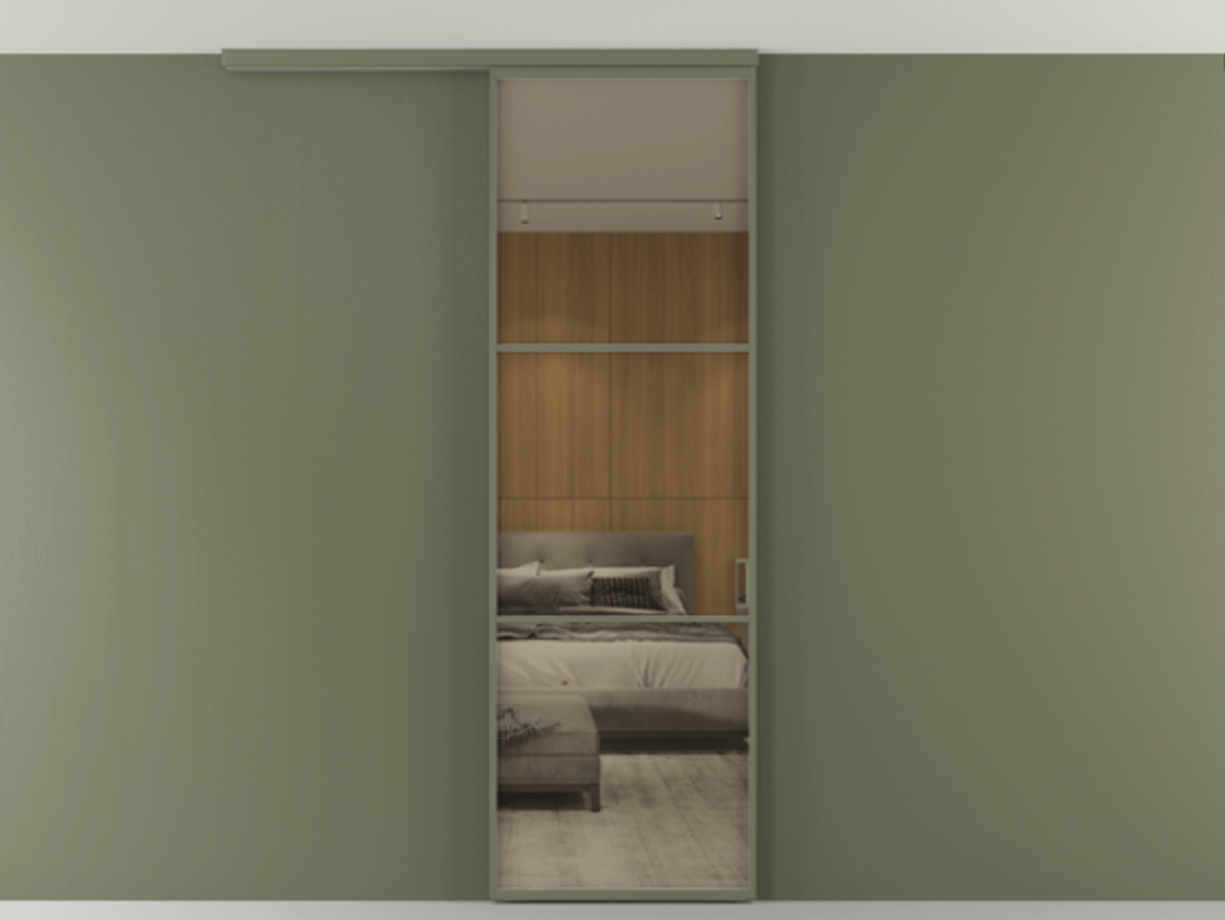 Перегородка Формато вдоль стены на потолок 1 створка АЛПР 040.03 Алюминий оливковый тёмный Рефлективное бронзовое стекло "Стопсол", калёное Цена 182740 сом | Volhovec