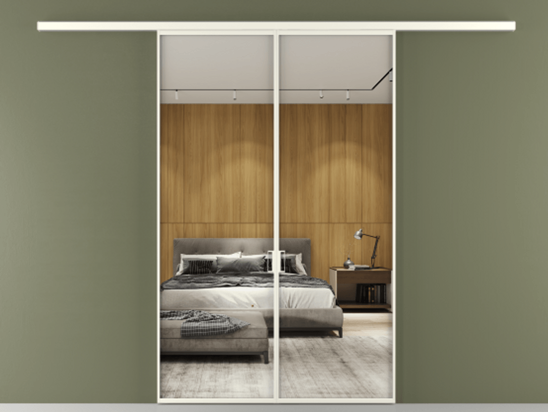 Перегородка Формато вдоль стены 2 створки АЛПР 040.01 Алюминий жемчужный Двустороннее зеркало, триплекс , триплекс 6 мм Цена 272780 сом | Volhovec