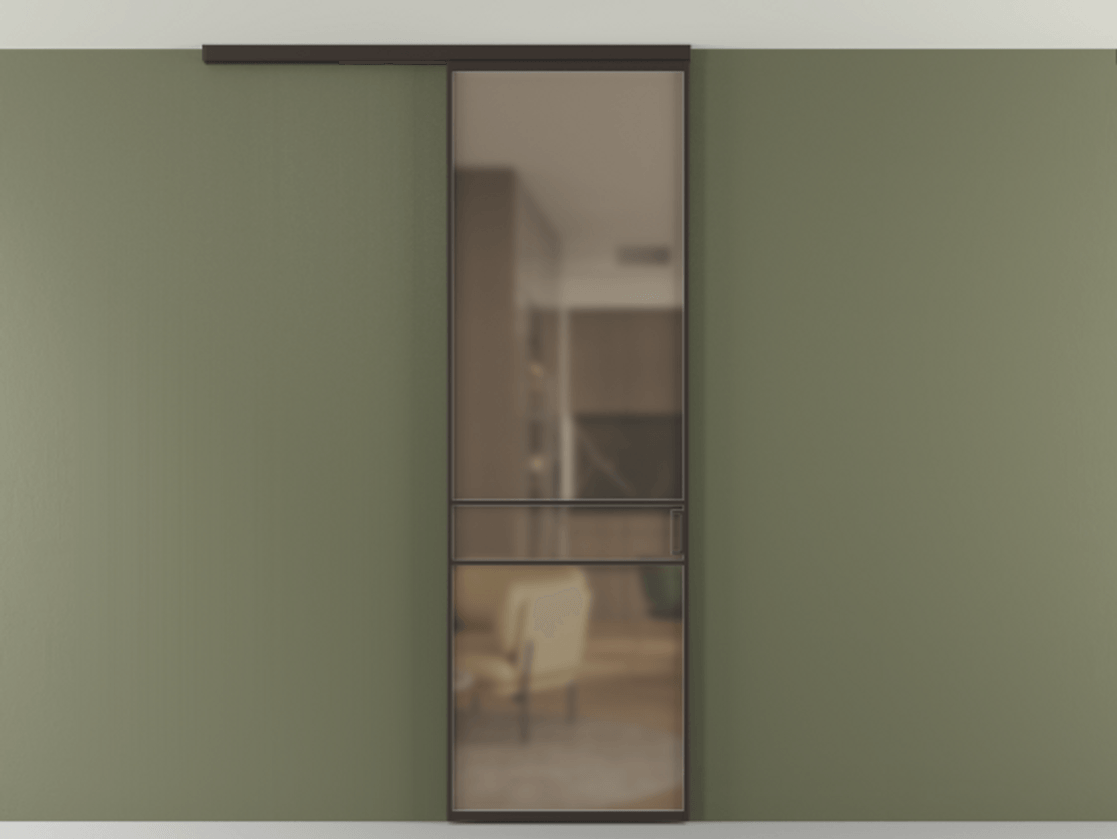 Перегородка Формато вдоль стены на потолок 1 створка АЛПР 040.02 Алюминий антрацит Сатинированное бронзовое стекло, триплекс Цена 141030 сом | Volhovec