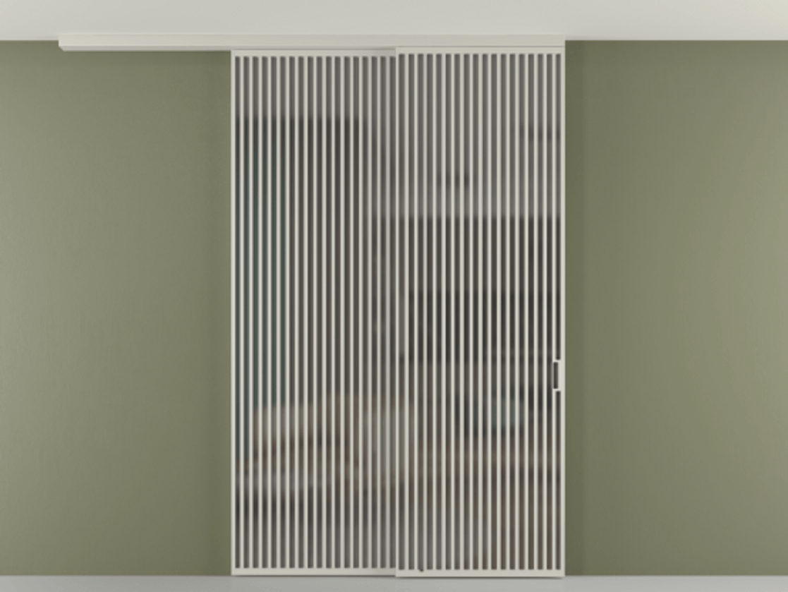 Перегородка Формато вдоль стены на потолок 2 створки с синхронным механизмом АЛПР 040.06 Алюминий тёплый серый Сатинированное серое стекло, триплекс Цена 766760 сом | Volhovec