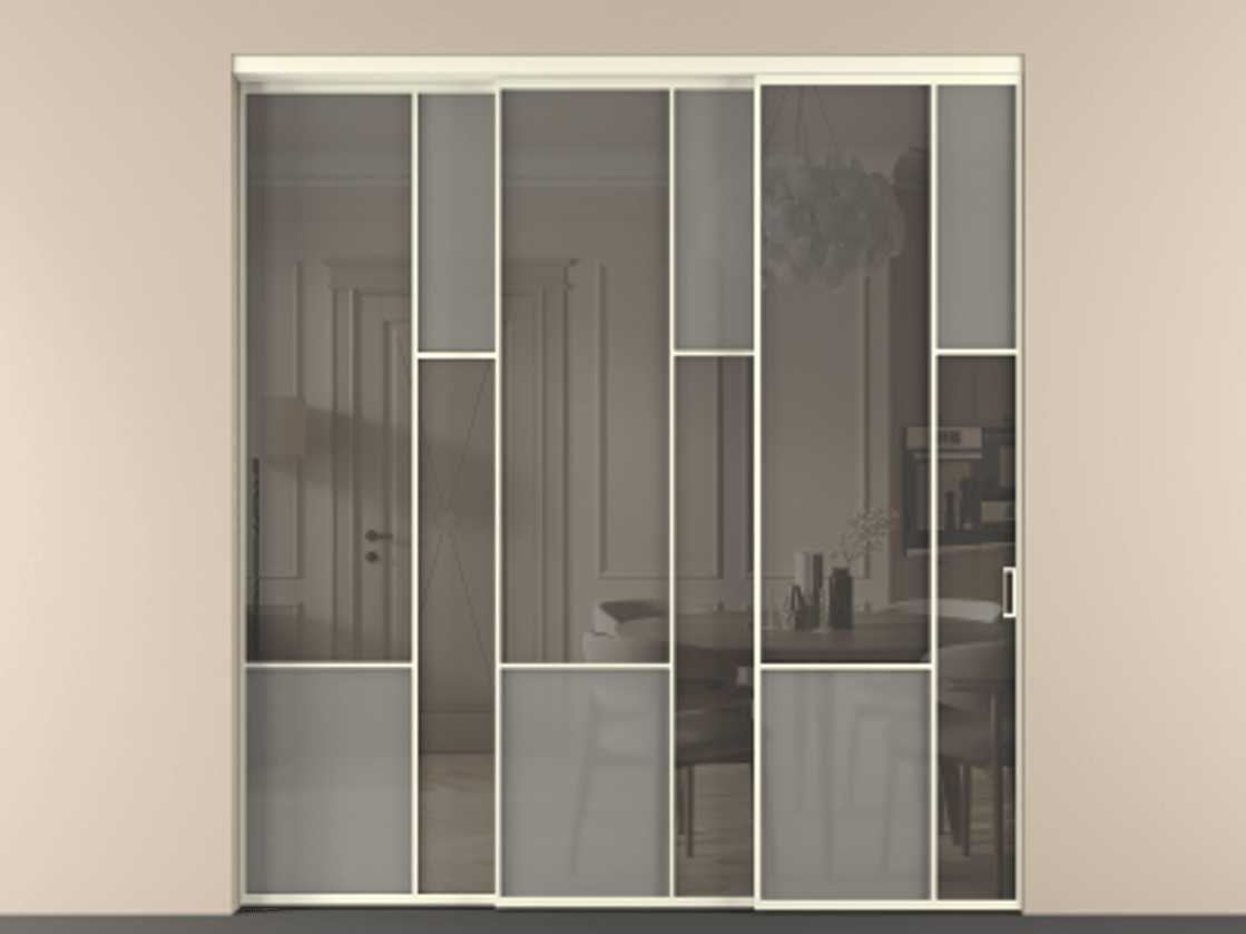 Перегородка Мозаик внутри проёма 3 створки с синхронным механизмом АЛПР 041.12 Алюминий молочно-белый Сатинированное серое стекло, триплекс, 6 мм + Прозрачное серое стекло, триплекс. Цена 636840 сом . Фабрика дверей Волховец 8 (800) 551 43 19 Перегородка Мозаик внутри проёма 3 створки с синхронным механизмом АЛПР 041.12 Алюминий молочно-белый Сатинированное серое стекло, триплекс, 6 мм + Прозрачное серое стекло, триплекс Цена 636840 сом | Volhovec