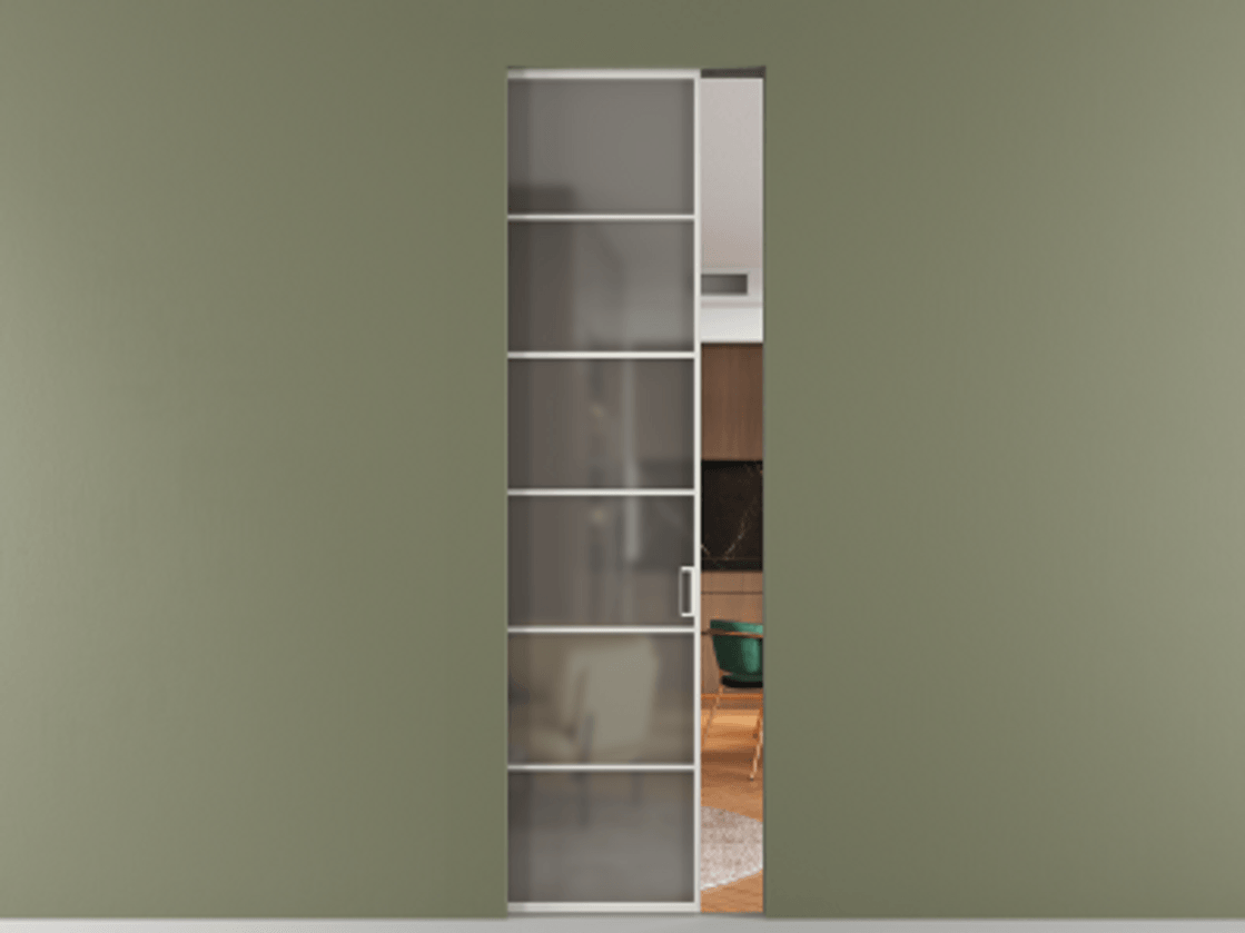 Перегородка Formato скрытый пенал 1 створка АЛПР 040.04 Алюминий Белый Сатинированное серое стекло, триплекс Цена 253640 сом | Volhovec