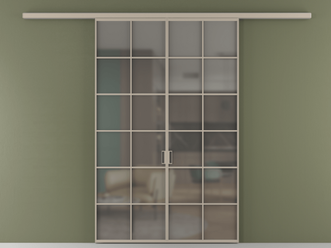 Перегородка Формато вдоль стены 2 створки АЛПР 040.05 Алюминий бисквитный Сатинированное серое стекло, триплекс Цена 301610 сом | Volhovec