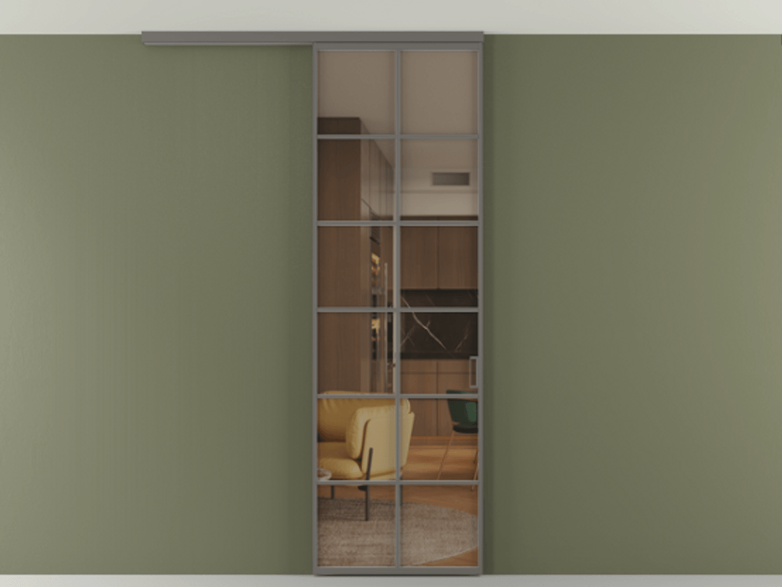 Перегородка Формато вдоль стены на потолок 1 створка АЛПР 040.05 Алюминий классический серый Прозрачное бронзовое стекло, триплекс Цена 157030 сом | Volhovec