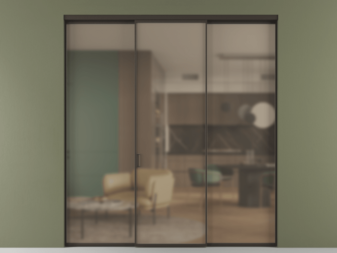 Перегородка Формато внутри проёма 3 створки АЛПР 040.01 Алюминий антрацит Сатинированное бронзовое стекло, триплекс Цена 327780 сом | Volhovec