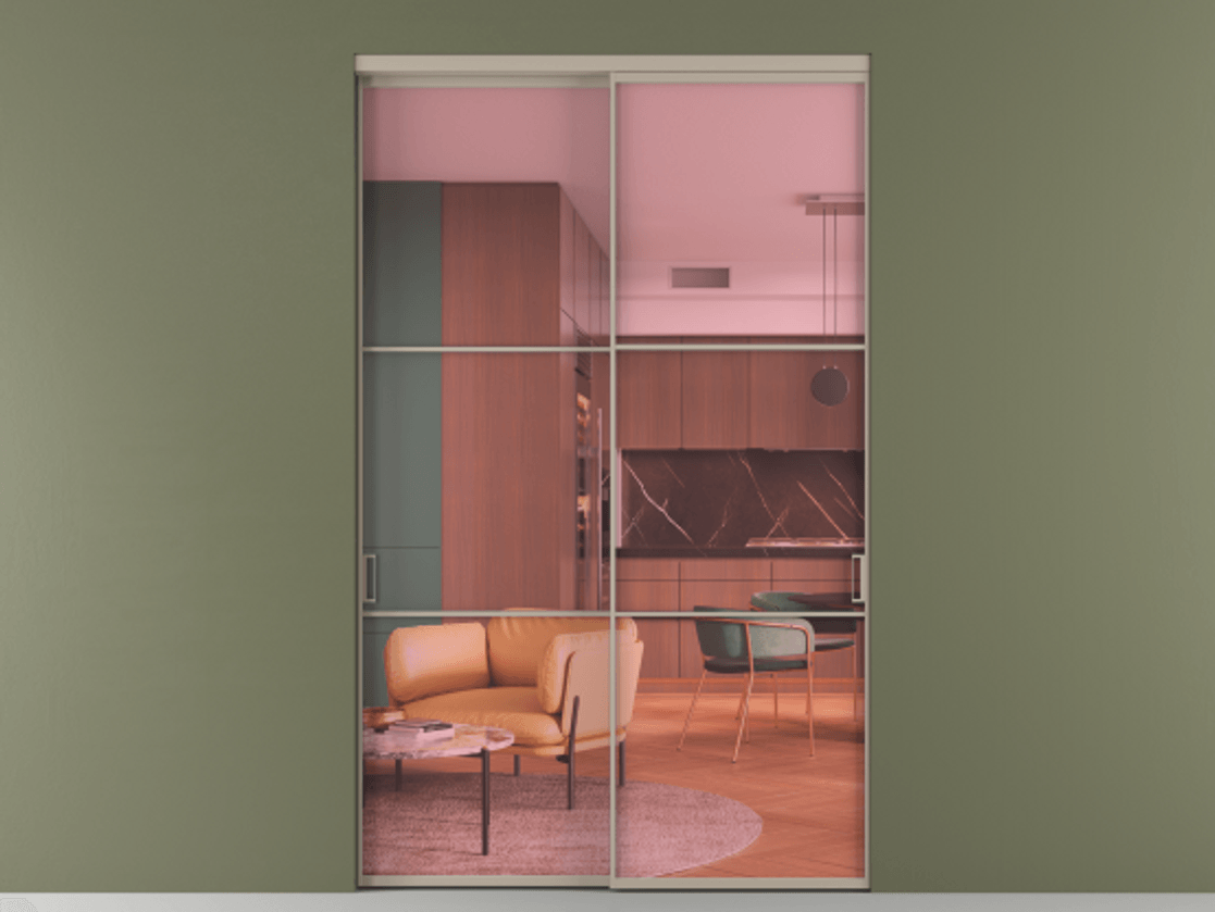 Перегородка Formato внутри проёма 2 створки АЛПР 040.03 Алюминий бисквитный Прозрачное розовое стекло, триплекс Цена 673110 сом  | Volhovec