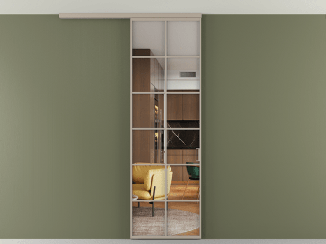 Перегородка Формато вдоль стены на потолок 1 створка АЛПР 040.05 Алюминий бисквитный Прозрачное стекло "Кристал Вижн", калёное Цена 195240 сом | Volhovec