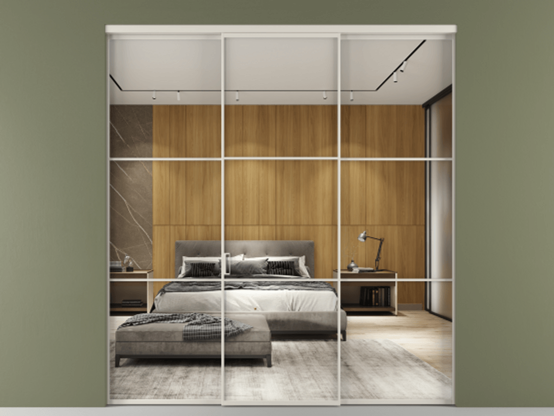 Перегородка Formato внутри проёма 3 створки АЛПР 040.03 Алюминий облачно-серый Двустороннее зеркало, триплекс , триплекс 6 мм Цена 345470 сом | Volhovec