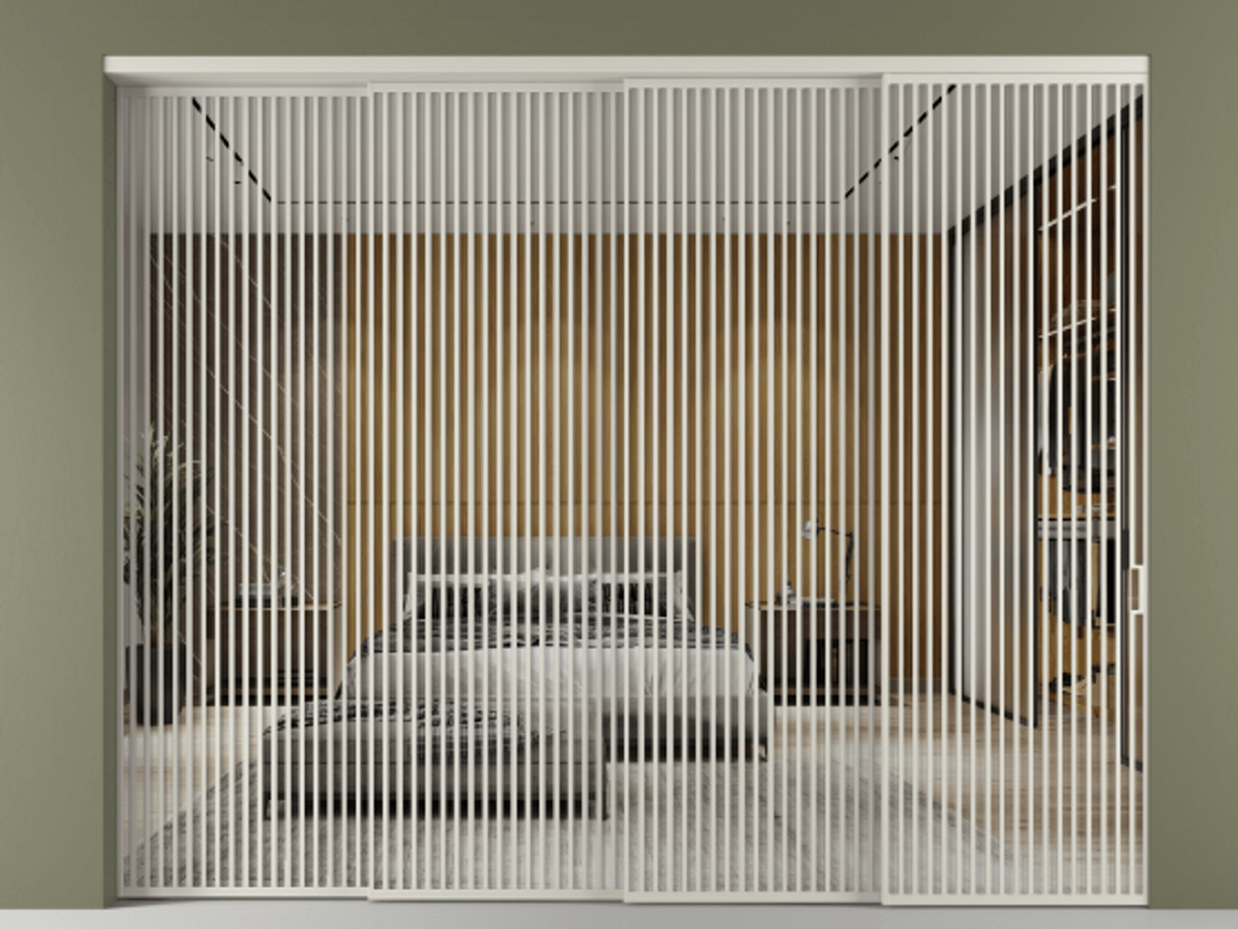 Перегородка Формато внутри проёма 4 створки с синхронным механизмом АЛПР 040.06 Алюминий тёплый серый Двустороннее зеркало, триплекс , триплекс 6 мм Цена 1131780 сом | Volhovec