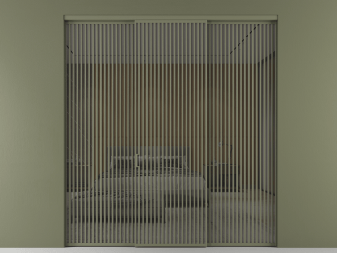 Перегородка Формато внутри проёма 3 створки АЛПР 040.06 Алюминий оливковый тёмный Рефлективное серое стекло "Стопсол", калёное Цена 890490 сом | Volhovec