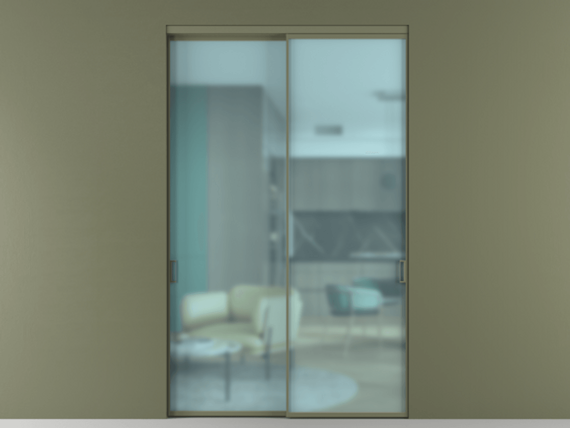 Перегородка Formato внутри проёма 2 створки АЛПР 040.01 Алюминий оливковый тёмный Сатинированное голубое стекло, триплекс Цена 616790 сом  | Volhovec