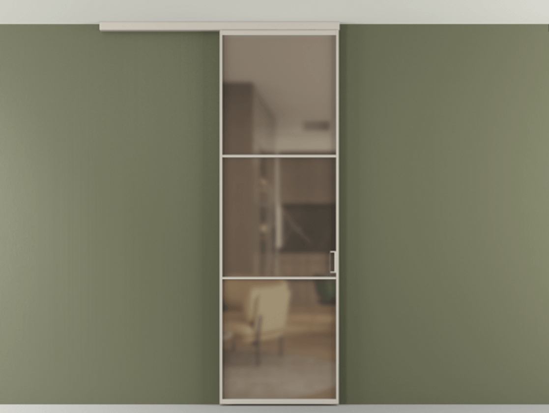 Перегородка Формато вдоль стены на потолок 1 створка АЛПР 040.03 Алюминий светло-бежевый Сатинированное бронзовое стекло, триплекс Цена 147040 сом | Volhovec