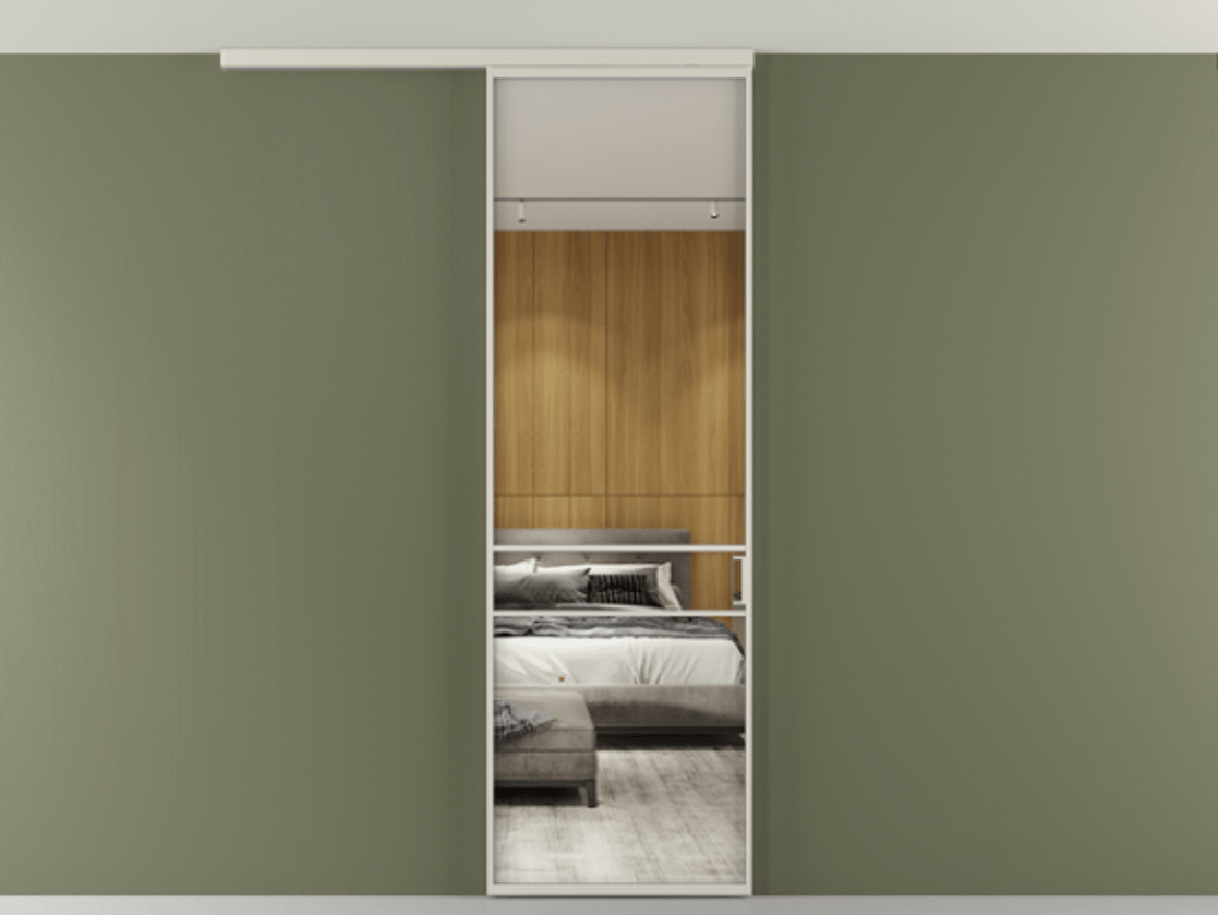 Перегородка Формато вдоль стены на потолок 1 створка АЛПР 040.02 Алюминий облачно-серый Двустороннее зеркало, триплекс , триплекс 6 мм Цена 141030 сом | Volhovec