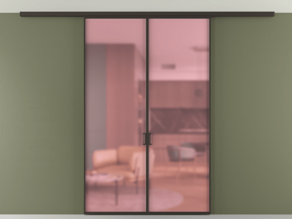 Перегородка Formato вдоль стены на потолок 2 створки АЛПР 040.01 Алюминий антрацит Сатинированное розовое стекло, триплекс Цена 269900 сом | Volhovec