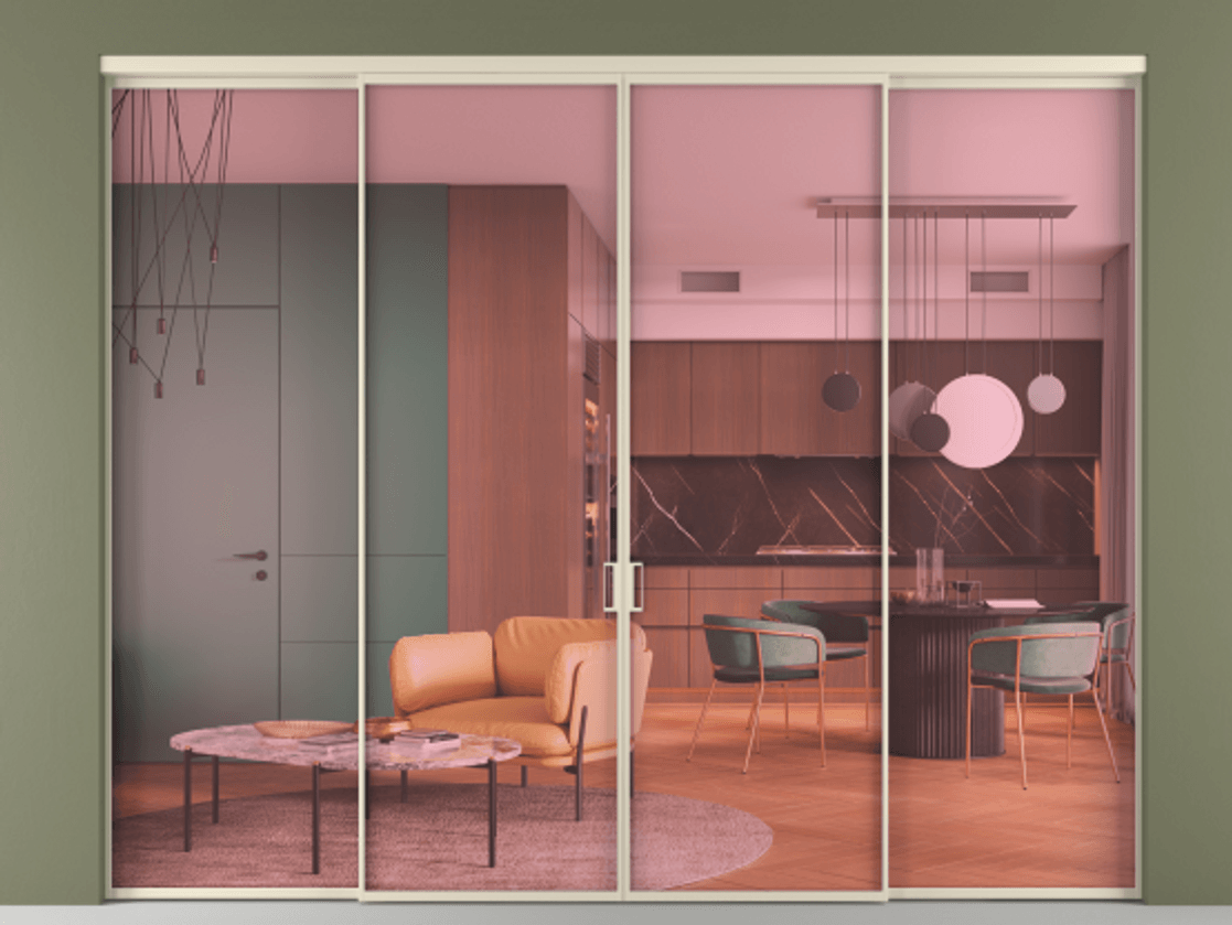 Перегородка Formato внутри проёма 4 створки АЛПР 040.01 Алюминий бежево-серый Прозрачное розовое стекло, триплекс Цена 546870 сом  | Volhovec