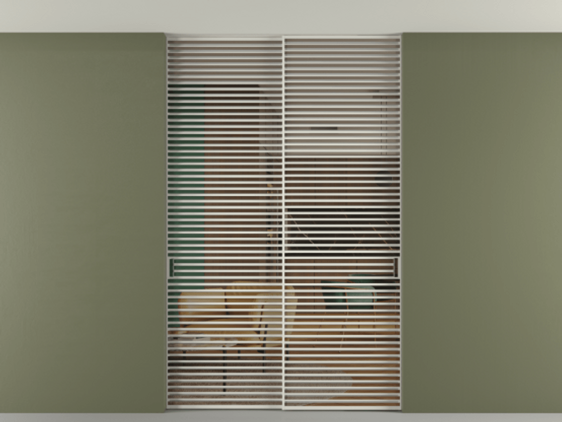 Перегородка Формато внутри проёма скрытое крепление в потолок 2 створки АЛПР 040.07 Алюминий Белый Прозрачное бронзовое стекло, триплекс Цена 396220 ₽ | Volhovec