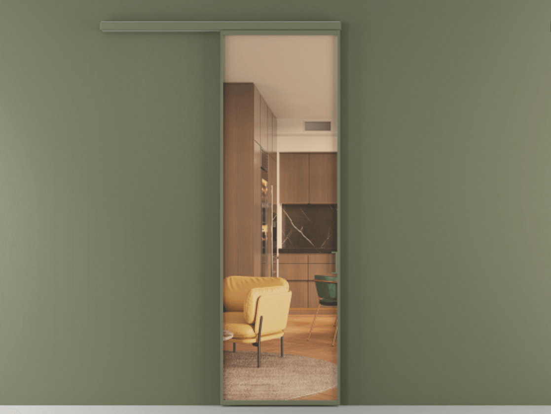 Перегородка Формато вдоль стены 1 створка АЛПР 040.01 Алюминий оливковый тёмный Прозрачное оранжевое стекло, триплекс Цена 148160 сом  | Volhovec