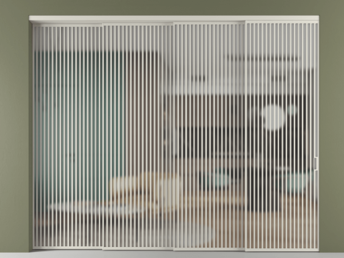 Перегородка Формато внутри проёма 4 створки с синхронным механизмом АЛПР 040.06 Алюминий тёплый серый Сатинированное стекло "Мателюкс Кристал Вижн", калёное, матовое, каленое 6 мм. Цена 1169050 сом 1. Полотно 4 шт. (800/2100 мм)
2. Комплект установки раздвижной системы
3. Базовый комплект фурнитуры
4. Комплект фурнитуры телескопик синхро-3
5. Ручка Рондо. Фабрика дверей Волховец 8 (800) 551 43 19 Перегородка Формато внутри проёма 4 створки с синхронным механизмом АЛПР 040.06 Алюминий тёплый серый Сатинированное стекло "Мателюкс Кристал Вижн", калёное, матовое, каленое 6 мм Цена 1169050 сом | Volhovec