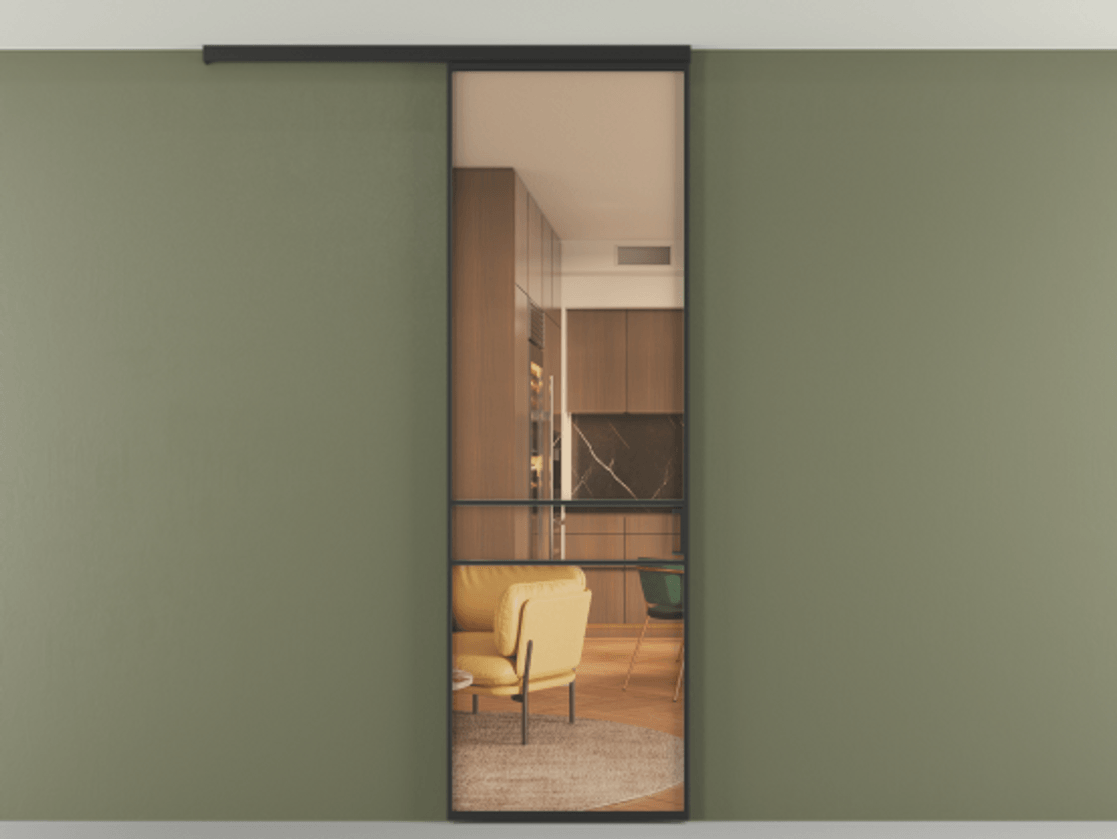 Перегородка Formato вдоль стены на потолок 1 створка АЛПР 040.02 Алюминий Черный Прозрачное оранжевое стекло, триплекс Цена 141410 сом | Volhovec