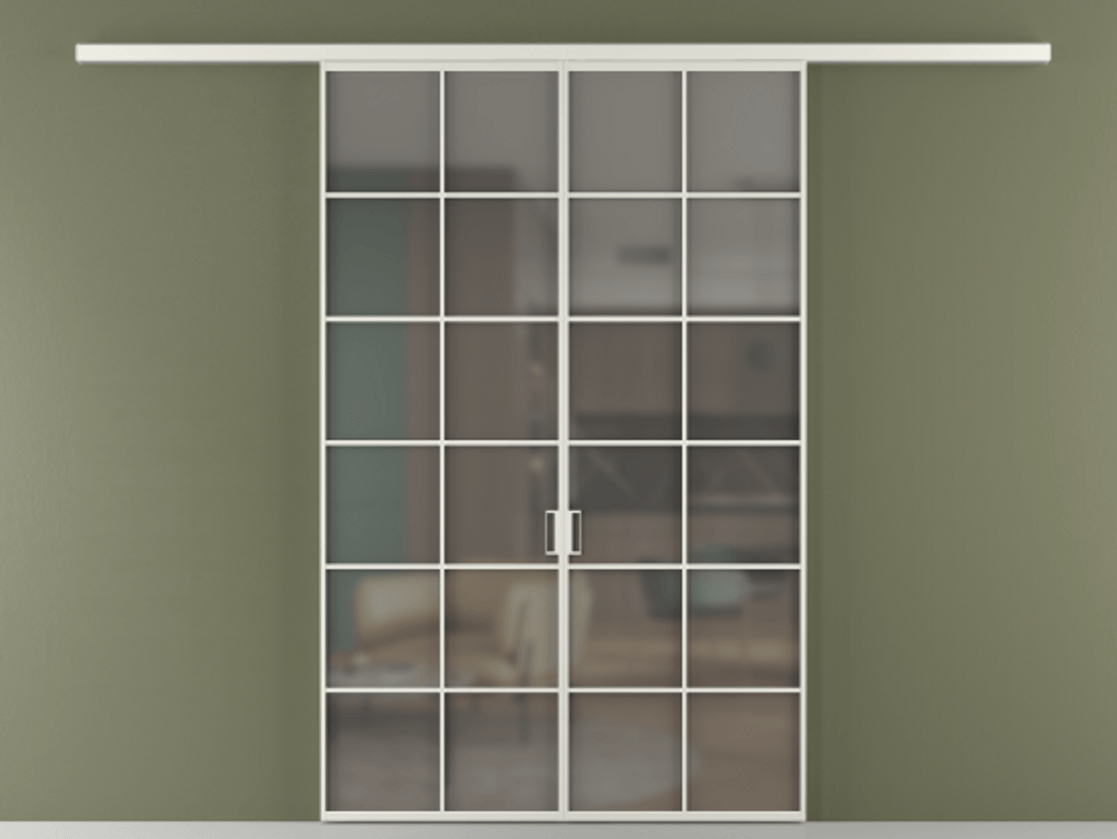 Перегородка Формато вдоль стены 2 створки АЛПР 040.05 Алюминий серый Сатинированное серое стекло, триплекс Цена 301610 сом | Volhovec