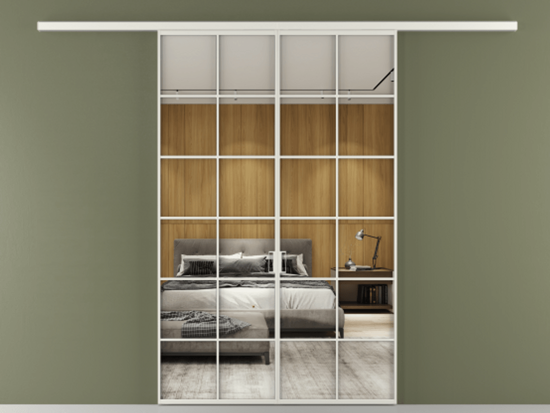 Перегородка Формато вдоль стены 2 створки АЛПР 040.05 Алюминий серый Двустороннее зеркало, триплекс , триплекс 6 мм Цена 301610 сом | Volhovec