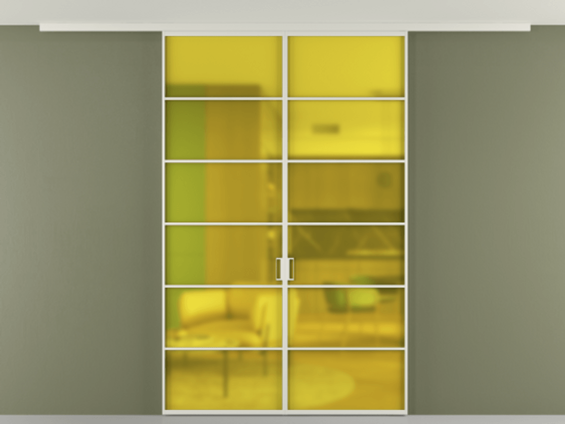 Перегородка Формато вдоль стены на потолок 2 створки АЛПР 040.04 Алюминий Белый Сатинированное жёлтое стекло, триплекс Цена 279240 сом | Volhovec