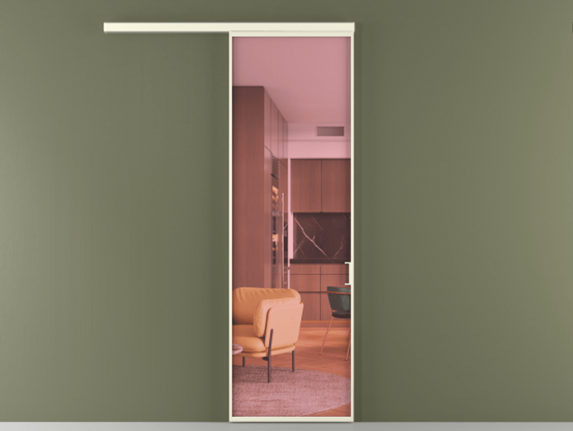 Перегородка Formato вдоль стены 1 створка АЛПР 040.01 Алюминий молочно-белый Прозрачное розовое стекло, триплекс Цена 148160 сом  | Volhovec