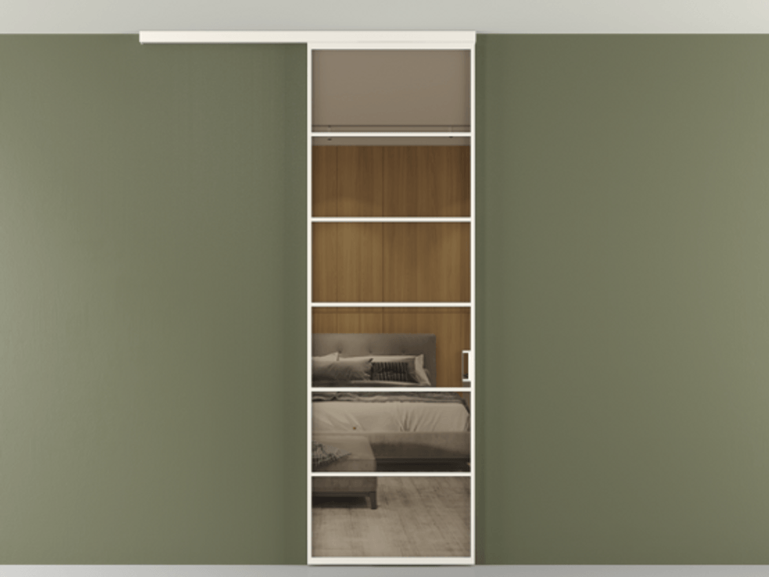 Перегородка Формато вдоль стены на потолок 1 створка АЛПР 040.04 Алюминий пудровый белый Рефлективное бронзовое стекло "Стопсол", калёное Цена 195240 сом | Volhovec