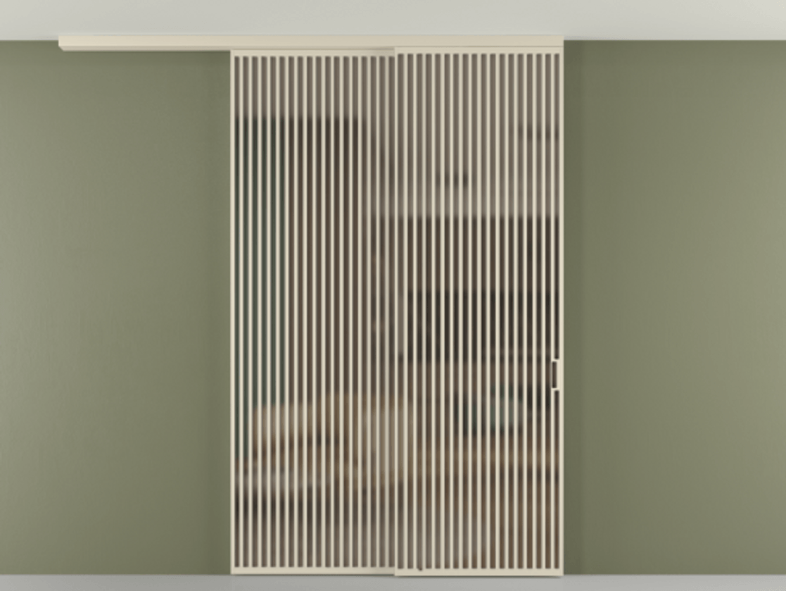 Перегородка Формато вдоль стены на потолок 2 створки с синхронным механизмом АЛПР 040.06 Алюминий бежево-серый Сатинированное бронзовое стекло, триплекс Цена 766760 сом | Volhovec