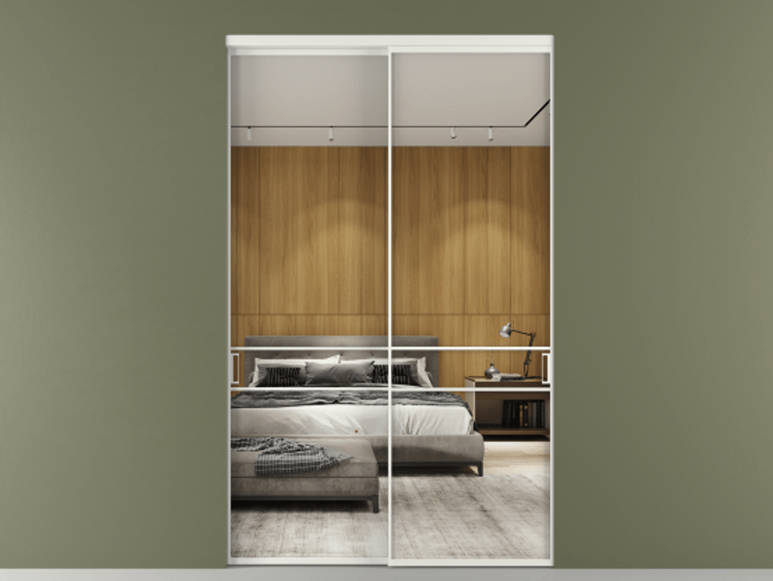 Перегородка Формато внутри проёма 2 створки АЛПР 040.02 Алюминий светло-серый Двустороннее зеркало, триплекс , триплекс 6 мм Цена 618440 сом  | Volhovec