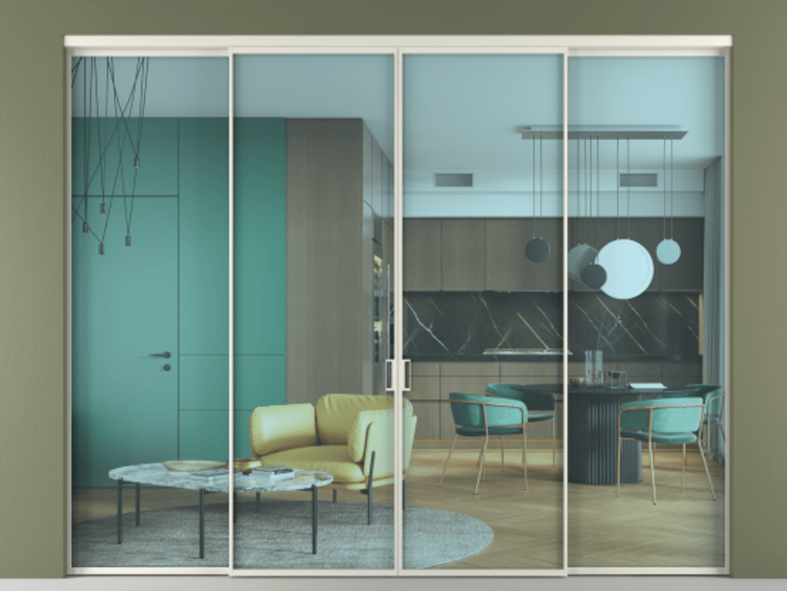 Перегородка Формато внутри проёма 4 створки АЛПР 040.01 Алюминий Белый Прозрачное голубое стекло, триплекс Цена 447520 сом  | Volhovec