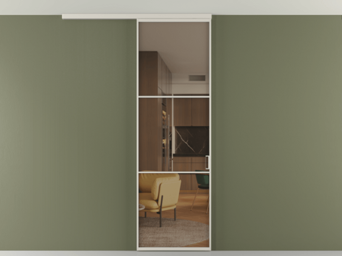 Перегородка Формато вдоль стены на потолок 1 створка АЛПР 040.03 Алюминий облачно-серый Прозрачное бронзовое стекло, триплекс Цена 147040 сом | Volhovec