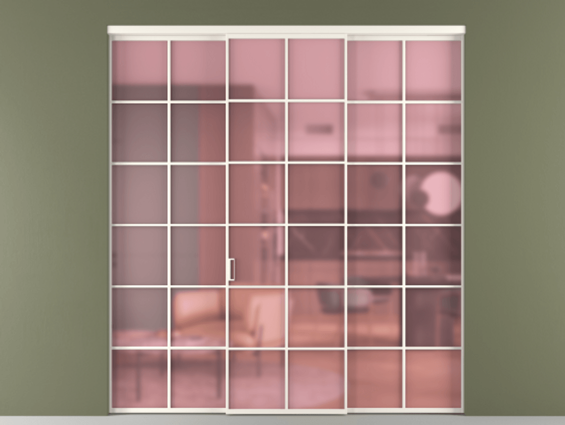 Перегородка Formato внутри проёма 3 створки АЛПР 040.05 Алюминий пудровый белый Сатинированное розовое стекло, триплекс Цена 461550 сом | Volhovec