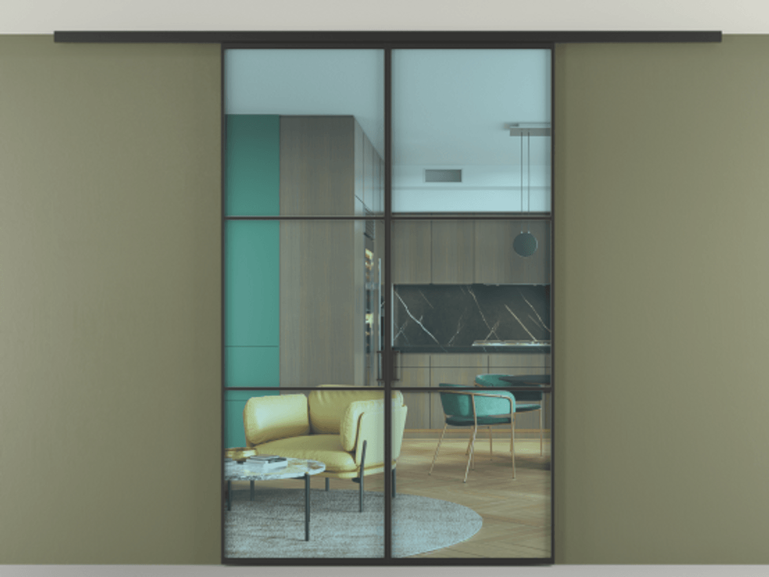 Перегородка Formato вдоль стены на потолок 2 створки АЛПР 040.03 Алюминий Черный Прозрачное голубое стекло, триплекс Цена 272910 сом | Volhovec