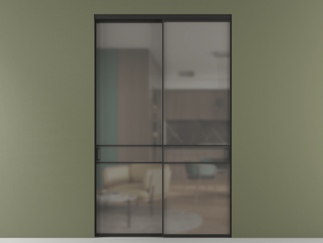 Перегородка Formato внутри проёма двустворчатая АЛПР 040.02 Алюминий Черный Сатинированное серое стекло, триплекс, 6 мм. Скрытый короб ЧЕР Цена 189400 ₽ 1. Полотно 2 шт.  (800/2100 мм)
2. Комплект установки раздвижной системы
3. Базовый комплект фурнитуры
4.Ручка RONDO. Фабрика дверей Волховец 8 (800) 551 43 19  Перегородка Formato внутри проёма двустворчатая АЛПР 040.02 Алюминий Черный Сатинированное серое стекло, триплекс, 6 мм Цена 189400 ₽  | Volhovec