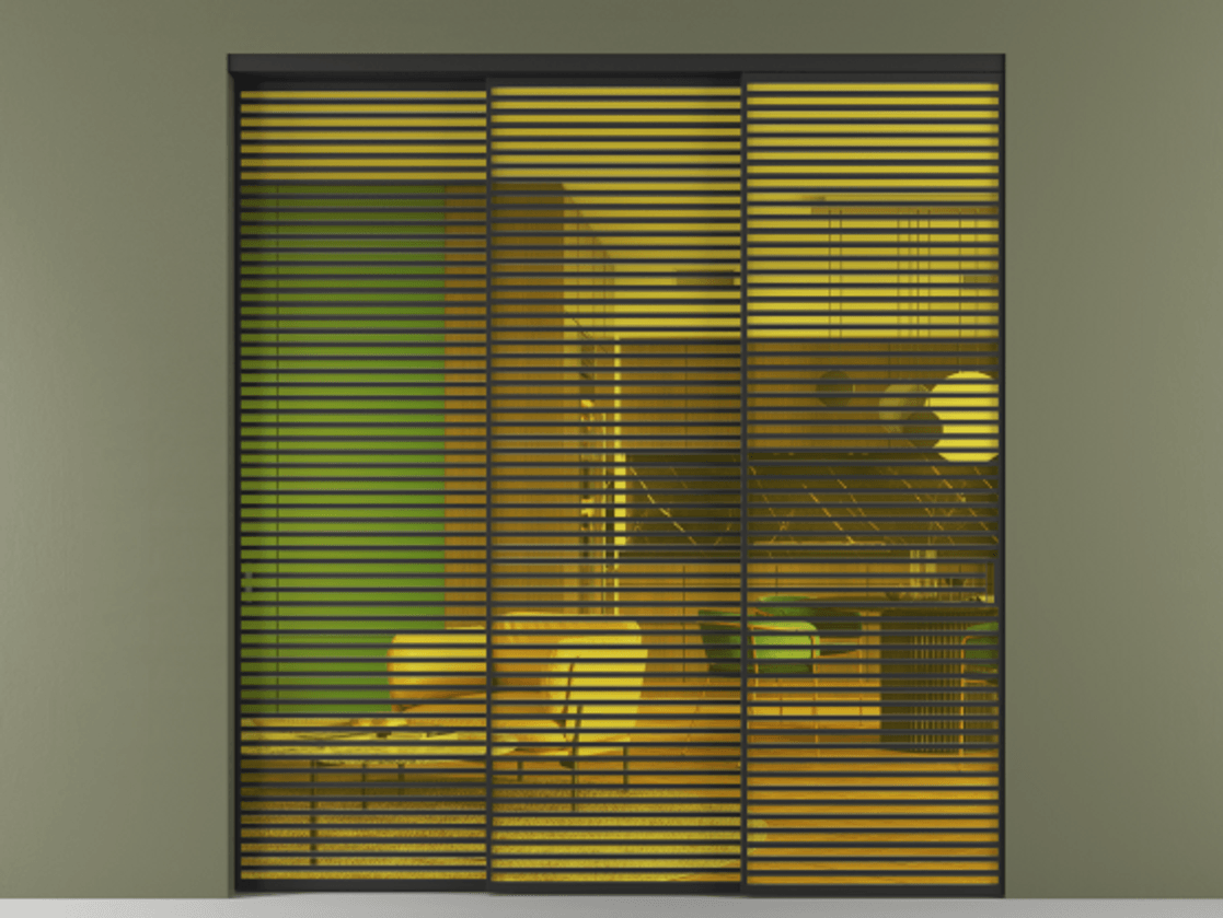 Перегородка Formato внутри проёма 3 створки с синхронным механизмом АЛПР 040.07 Алюминий Черный Прозрачное жёлтое стекло, триплекс Цена 804470 сом  | Volhovec