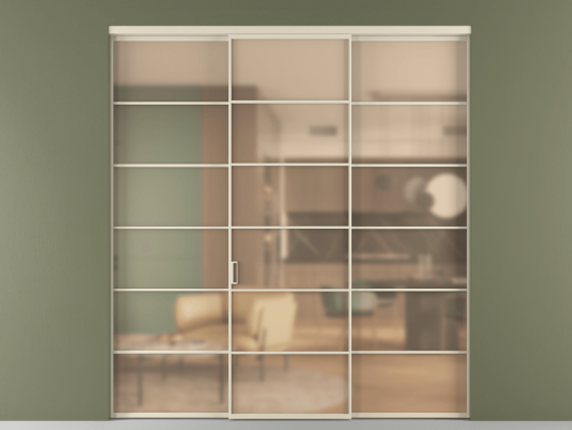 Перегородка Формато внутри проёма 3 створки АЛПР 040.04 Алюминий бежево-серый Сатинированное оранжевое стекло, триплекс Цена 389130 сом | Volhovec