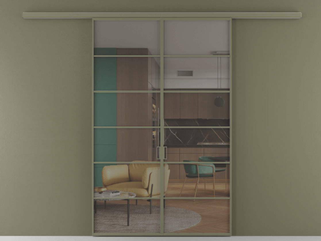 Перегородка Формато вдоль стены 2 створки АЛПР 040.04 Алюминий оливковый тёмный Прозрачное серое стекло, триплекс Цена 301610 сом | Volhovec