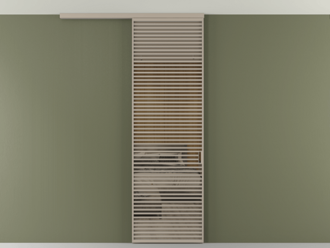 Перегородка Формато вдоль стены на потолок 1 створка АЛПР 040.07 Алюминий бисквитный Рефлективное бронзовое стекло "Стопсол", калёное Цена 281920 сом | Volhovec