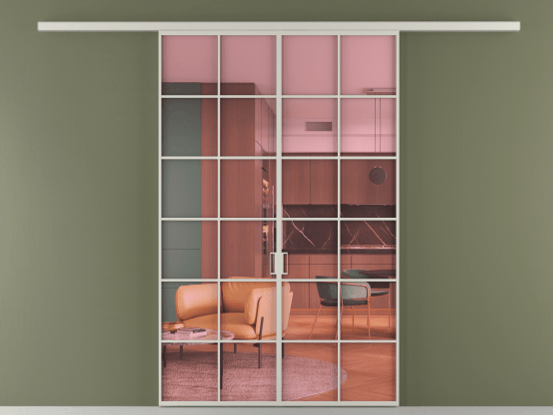 Перегородка Формато вдоль стены 2 створки АЛПР 040.05 Алюминий тёплый серый Прозрачное розовое стекло, триплекс Цена 301610.4 сом | Volhovec