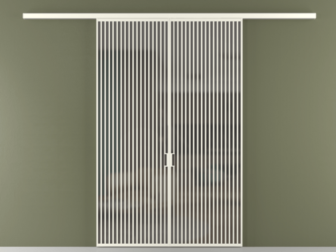 Перегородка Формато вдоль стены 2 створки АЛПР 040.06 Алюминий жемчужный Сатинированное серое стекло, триплекс Цена 498610 сом | Volhovec